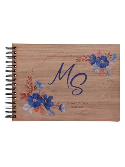 23580 drevene svatebni fotoalbum orech modre kvety
