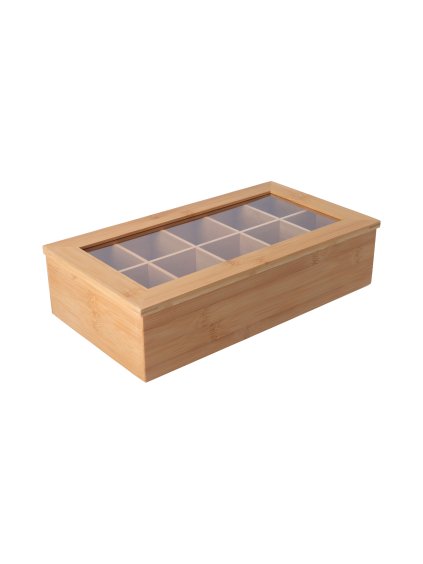 21966 bambusovy cajovy box s vikem 10 prihradek