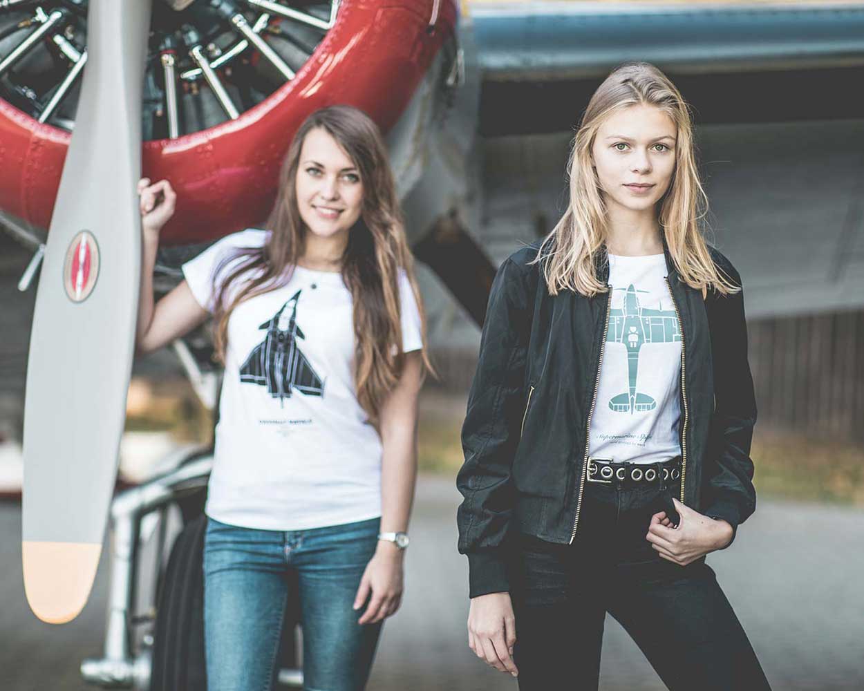 Aviation t-shirt for women, sustainable materials and water based ink