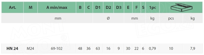 Seřiditelný pant na vrata, k přivaření, s otočnou maticí, M24 CS.HN24