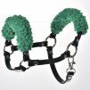 Hobby Horse Schwarzes Halfter mit grünem Pelz - Kunstleder