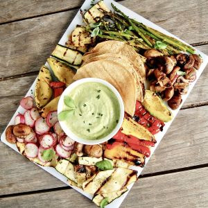 Grilled Vegetable Fajita Platter with Green Goddess Sauce