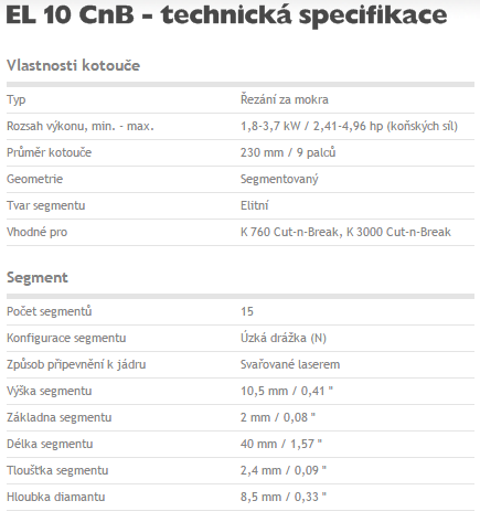 EL 10 CnB Technická specifikace