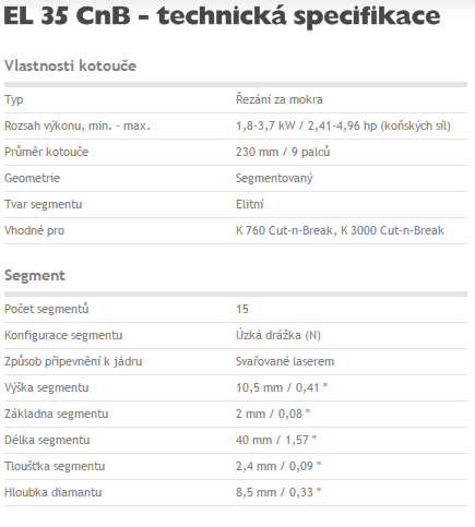 Technická specifikace Husqvarna EL35 Cut-n-Break