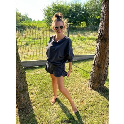 Dámský teplákový komplet s kraťasy Grafit vel. SM (2)