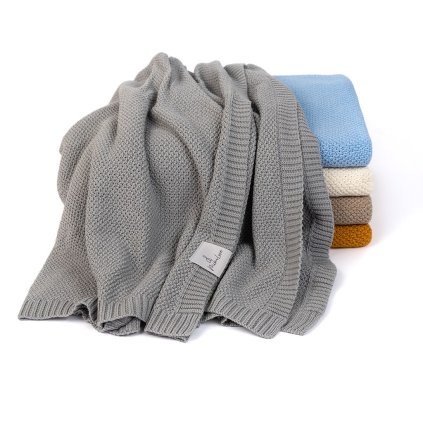 Pletená deka pro větší děti a dospělé z organické bavlny Šedá
