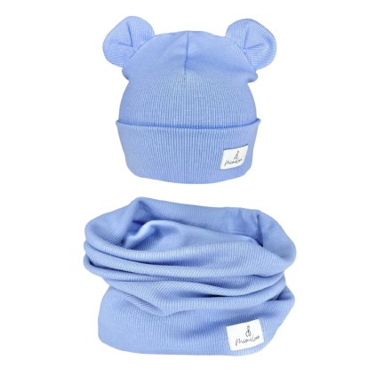 Sada čepičky medvídek s nákrčníkem Světle modrá 2-4 let