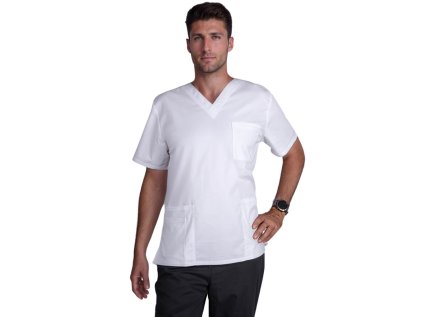 Pánska/ unisex blúza V výstrih - biela (Veľkosť XS)