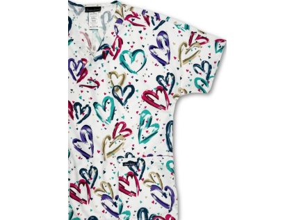 Unisexová blúza "V" výstrih s potlačou - "SRDCIA" (Veľkosť XS)