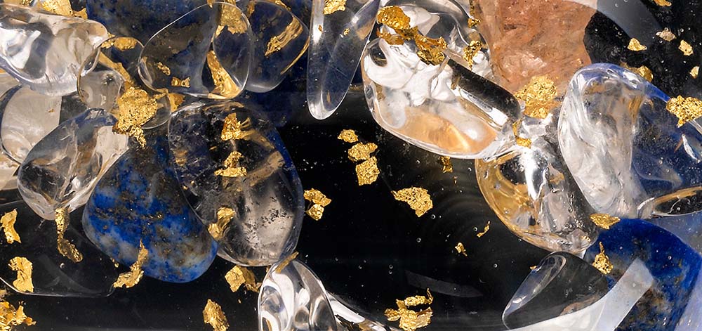 Drahokamová směs Impérium Královna s drahokamy obsidián, imperiální topaz, zlatý topaz, obsidián, zlato, lapis lazuli, křišťál