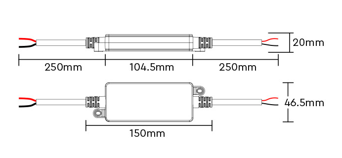 Rozmery - LED prijímač RF6 vodeodolný IP66 - 2,4GHz (FUT036S-P)