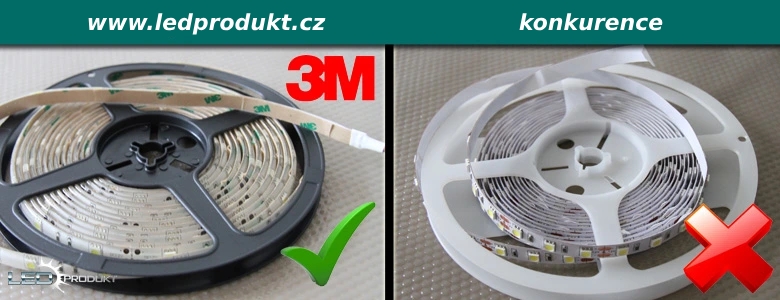 LED pásek ledprodukt má vždy značkovou 3M lepicí oboustrannou pásku na jednoduché uchycení