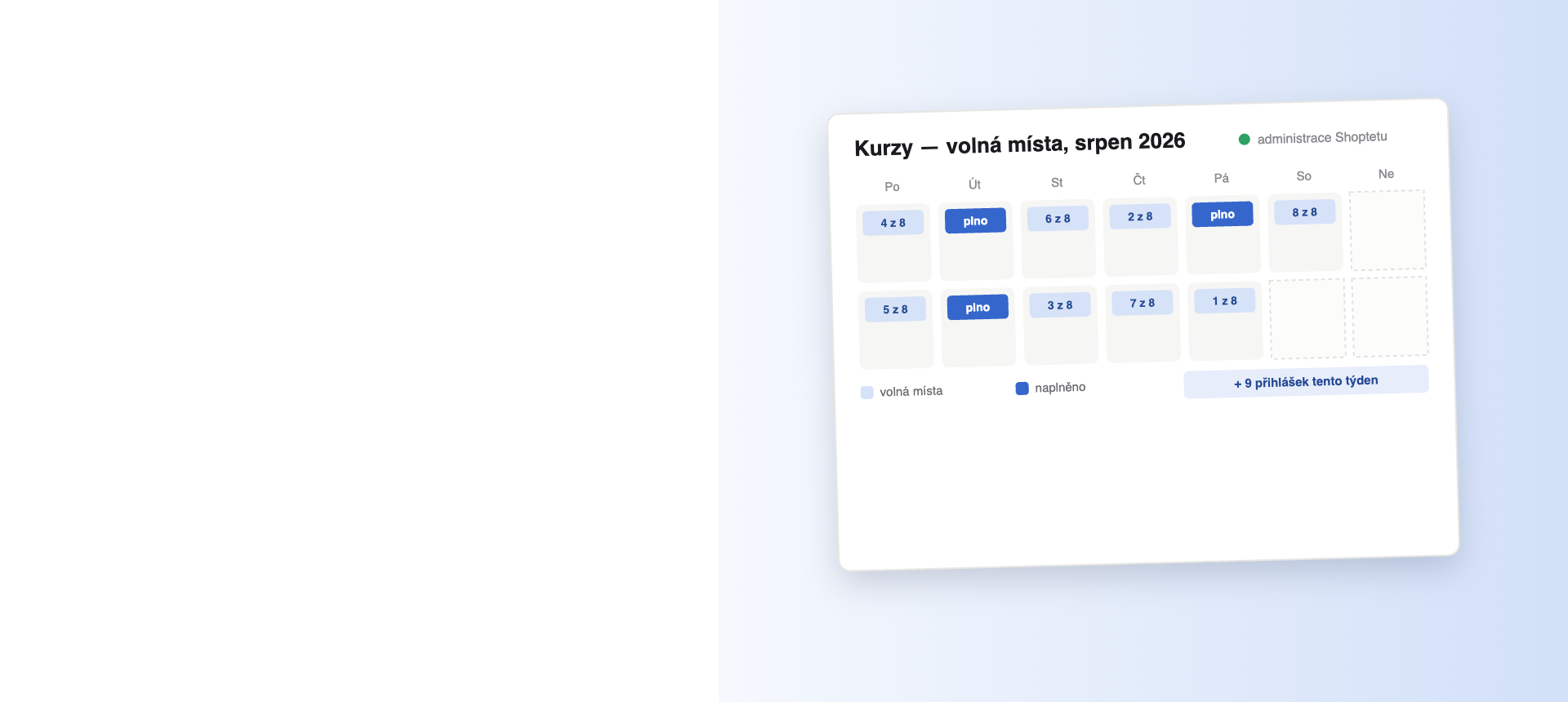Kalendář kurzů s kapacitou míst