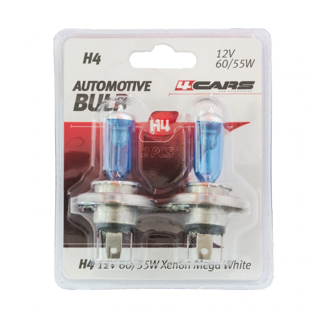 4CARS 12V H4 60/55W XENON MEGA WHITE 2KS (DOUBLE BLISTER)