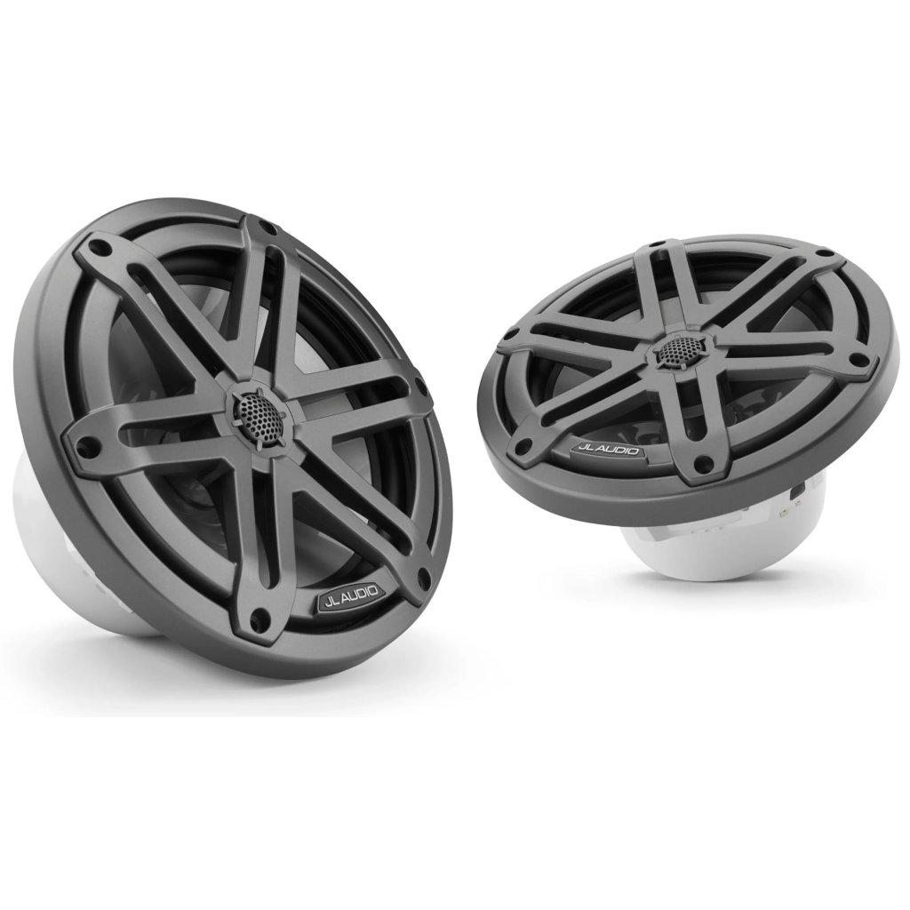 JL AUDIO M3-770X-S-Gm 7,7-palcové (196 mm) morské koaxiálne reproduktory, šedé kovové športové mriežky