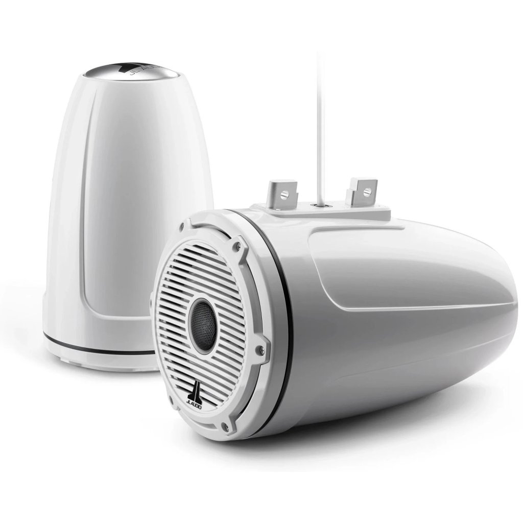 JL AUDIO M6-770ETXv3-Gw-C-GwGw 7,7-palcový (196 mm) uzavretý vežový koaxiálny systém, lesklý biely kryt, lesklý biely ozdobný krúžok, lesklá biela klasická mriežka, čierna sieťka výškového reproduktora - pár