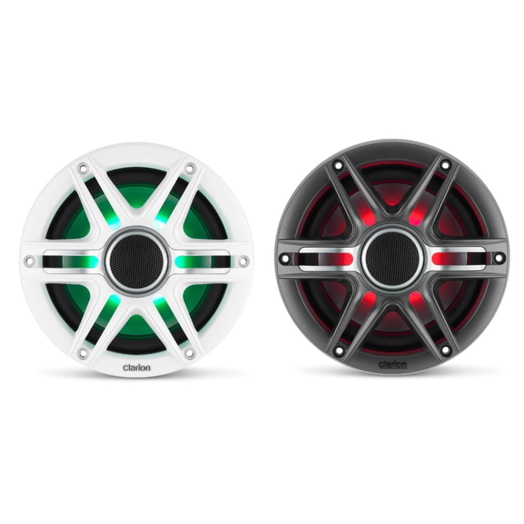 CLARION MARINE AUDIO CMSP-651RGB-SWG 6,5-palcové (165 mm) prémiové námorné koaxiálne reproduktory, športové mriežky s RGB LED osvetlením - pár