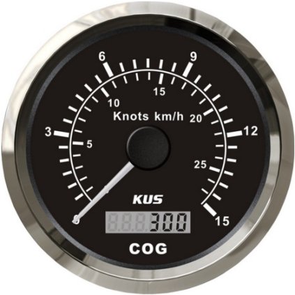 KUS GPS Rýchlomer, čierny čiselník, 0-15 Kn, 0-27 km, nerezový rám 85 mm  CM5B-BS-15L K-Y08017