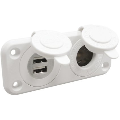 OSCULATI Zapaľovač + dvojitá USB zásuvka biela