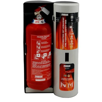 MOBIAK Hasiaci prístroj 2 kg FAB + hasiaca deka 0,9 x 0,9 m v boxe - set  MBK10-SET-BOX Fire Fighting Safety Box