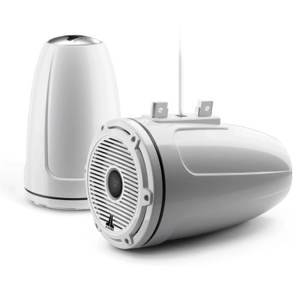 JL AUDIO M6-770ETXv3-Gw-C-GwGw 7,7-palcový (196 mm) uzavretý vežový koaxiálny systém, lesklý biely kryt, lesklý biely ozdobný krúžok, lesklá biela klasická mriežka, čierna sieťka výškového reproduktora - pár