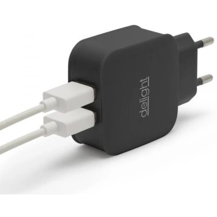 DELIGHT USB Sieťový adaptér z 230 V na 2 x USB - čierny