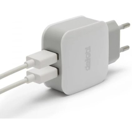 DELIGHT USB Sieťový adaptér z 230 V na 2 x USB - biely