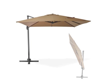 Alu závesný slnečník štvorcový 300x300 cm Verona, khaki