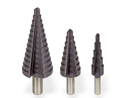 Stupňovité vrtáky 4-30 mm HSS TiAlN, 3-dielna sada