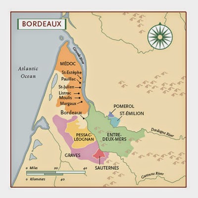 Bordeaux mapa regionů vína