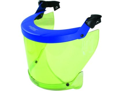 Arc-fault-tested face shield with clip and transparent chin protector