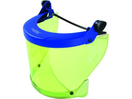 Arc-fault-tested face shield with strap and transparent chin protector