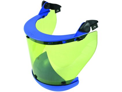 Arc-fault-tested face shield with clip and chin protector