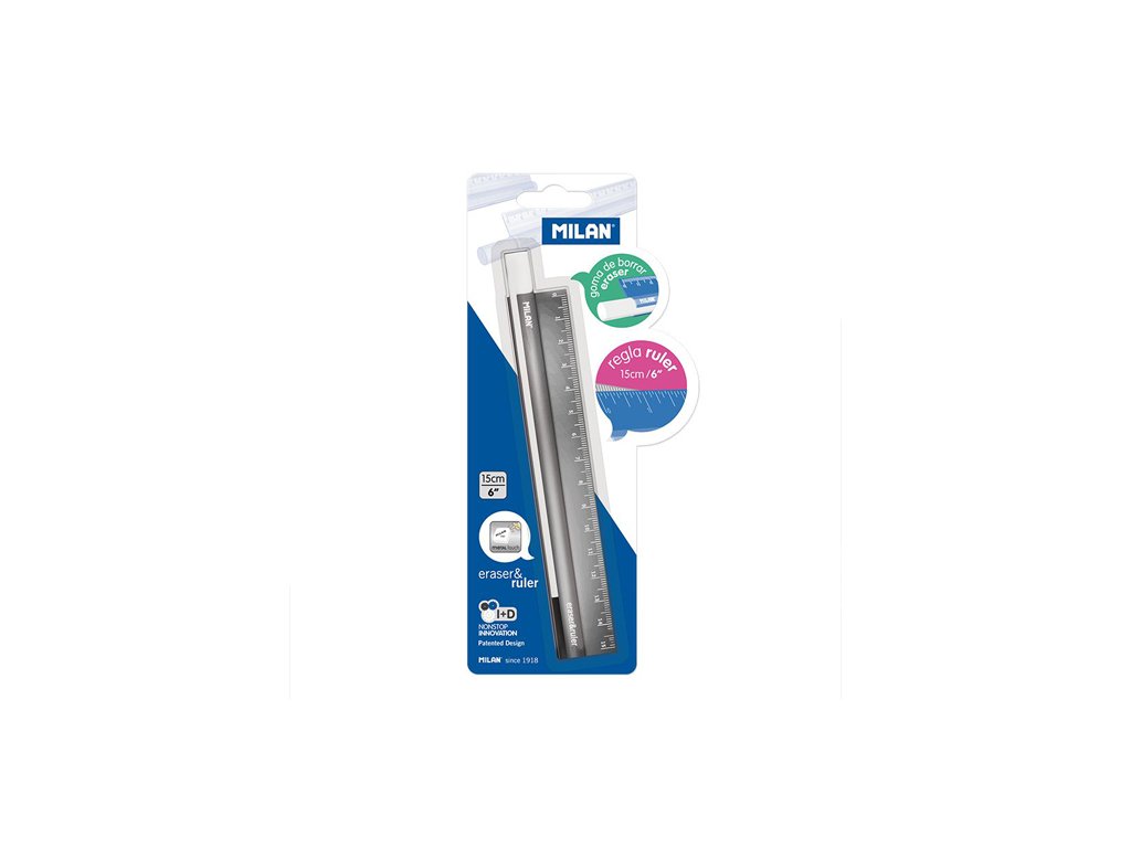 Pravítko kovové Metal touch 15 cm + guma - blister