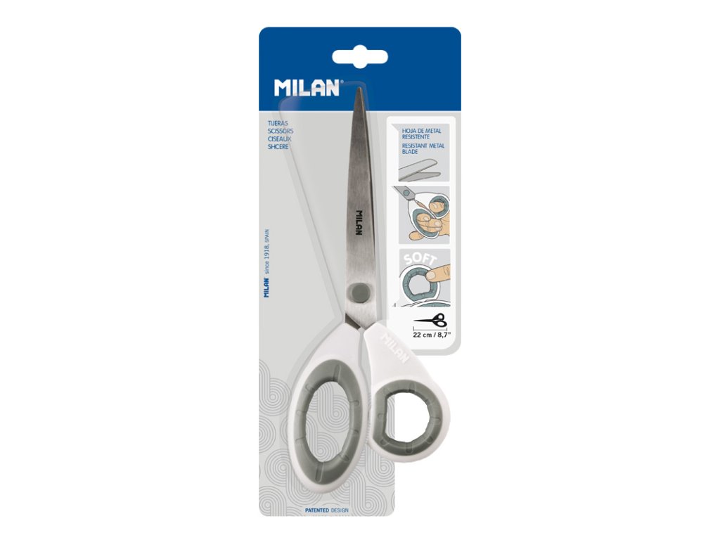 Nožnice MILAN kancelárske biele 22 cm - blister