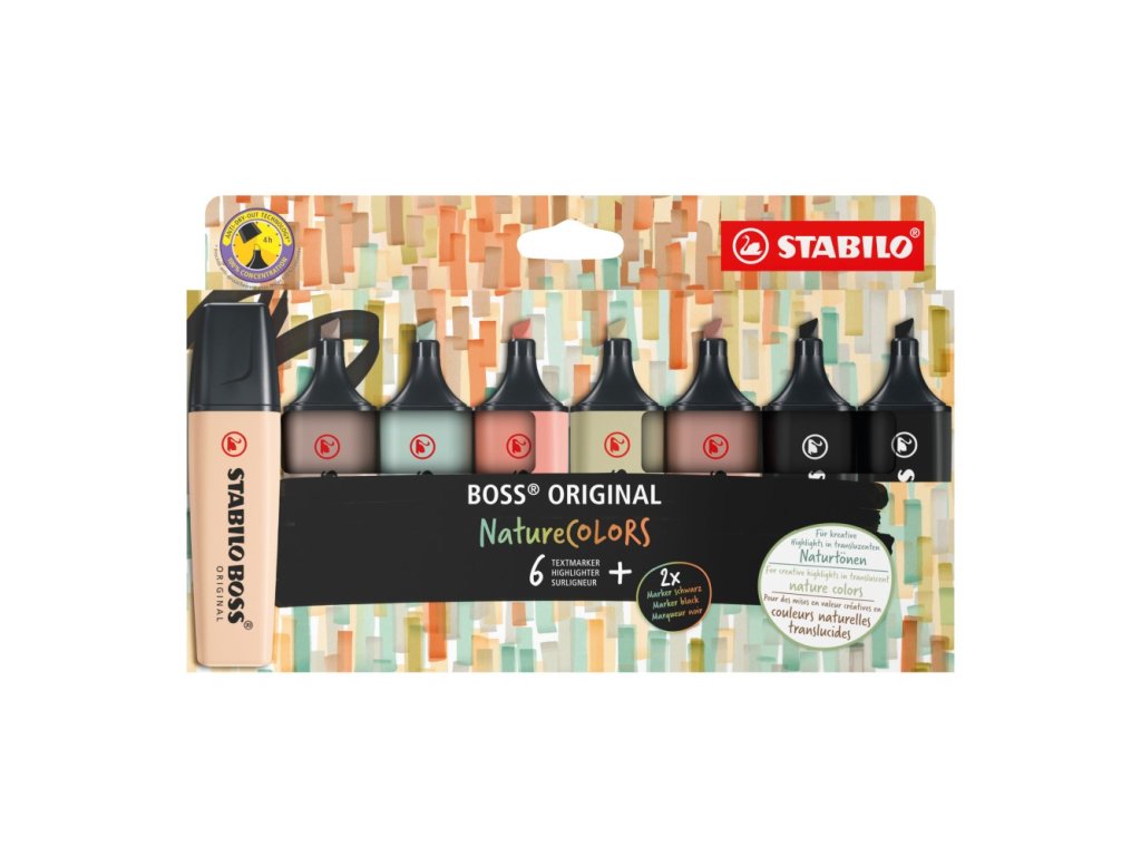 Zvýrazňovač STABILO BOSS ORIGINAL NatureCOLORS - 8 ks sada