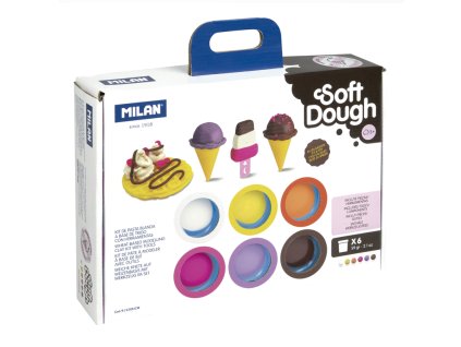 Plastelína MILAN Soft Dough sada 6 farieb + nástroje "Ice creams &Waffles"