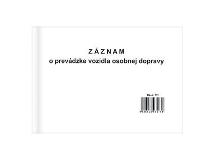 Záznam o prevádzke vozidla osobnej dopravy A5, 100 listov (275)