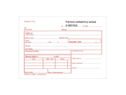 Príjmový poklad. doklad pre rozpočtové organizácie, číslovaný s 2 potvrdenkami A6