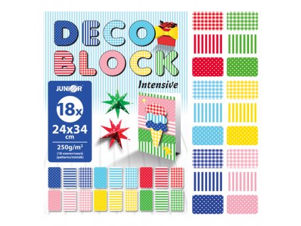 Zložka dekoračného papiera (výkresov) DECO BLOCK 18 farieb /18 vzorov, 250g/m2