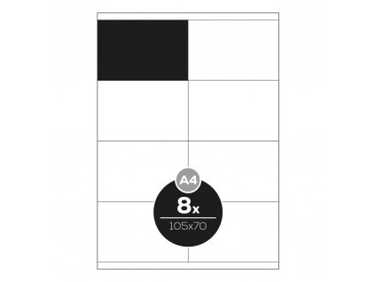 Etikety Top Stick A4/100 ks, 105x70 mm - 8 etikiet, biele