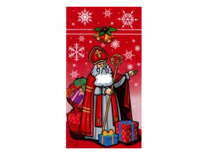 Mikulášske vrecko PP 20x37 cm - Mikuláš s darčekmi (červený)