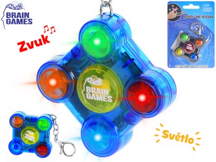 Brain games kľúčenka/memorická hra 5x5cm na batérie so svetlom a zvukom 3farby na karte 12