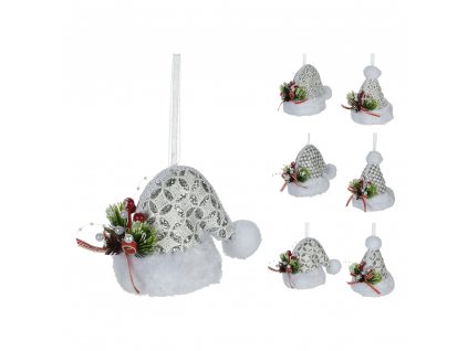 Vianočná čiapka 12 cm čipkovaná so stuhou, mix /1ks