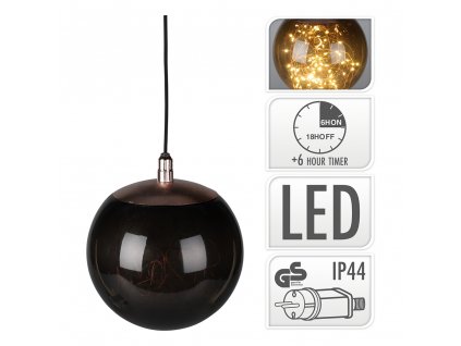 Dekoračné osvetlenie - svietiaca guľa 18 cm šedá-dymová, 80 LED biela teplá s časovačom