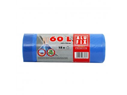 Vrecia na odpad zaťah. LDPE 60L / 15ks (64x70cm) modré 27 mic