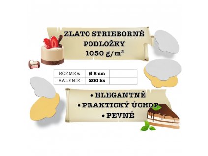 Obojstranné zlato - strieborné podložky na torty, priemer 8 cm (balenie 200 ks)