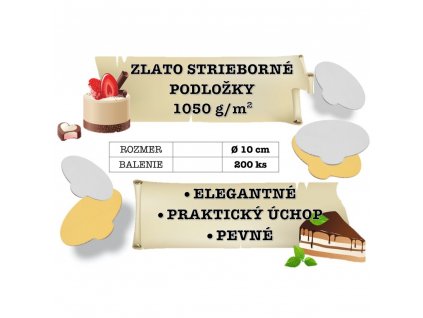 Obojstranné zlato - strieborné podložky na torty, priemer 10 cm (balenie 200 ks)