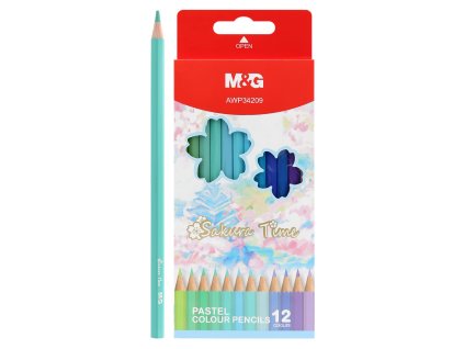 Pastelky šesťhranné M&G Sakura - sada 12 jasných modro-zelených farieb