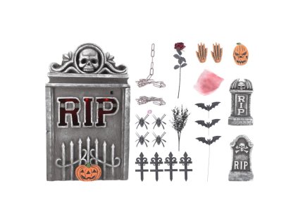 Náhrobok 33x55 cm + Halloween dekorácie s LED svetlom (sada)